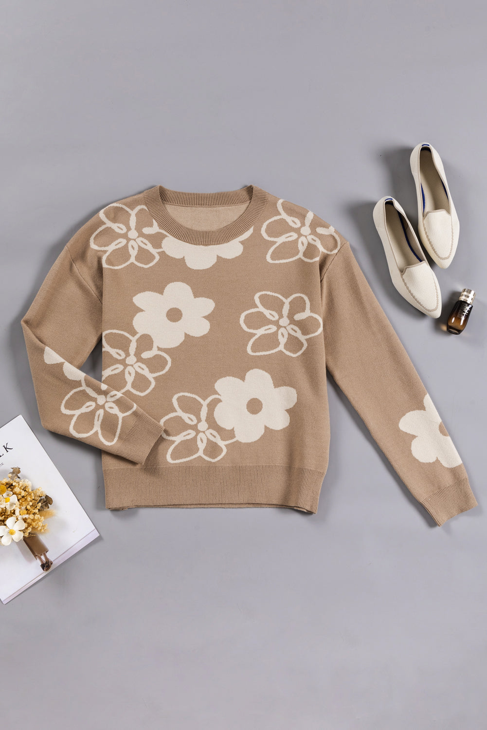 Floral Drop Shoulder Sweater - Eolante Clothing