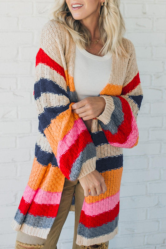 Knitted Stripe Open Cardigan