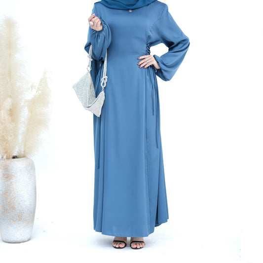 Satin Lace-up Slim Dress Abaya with Hijab