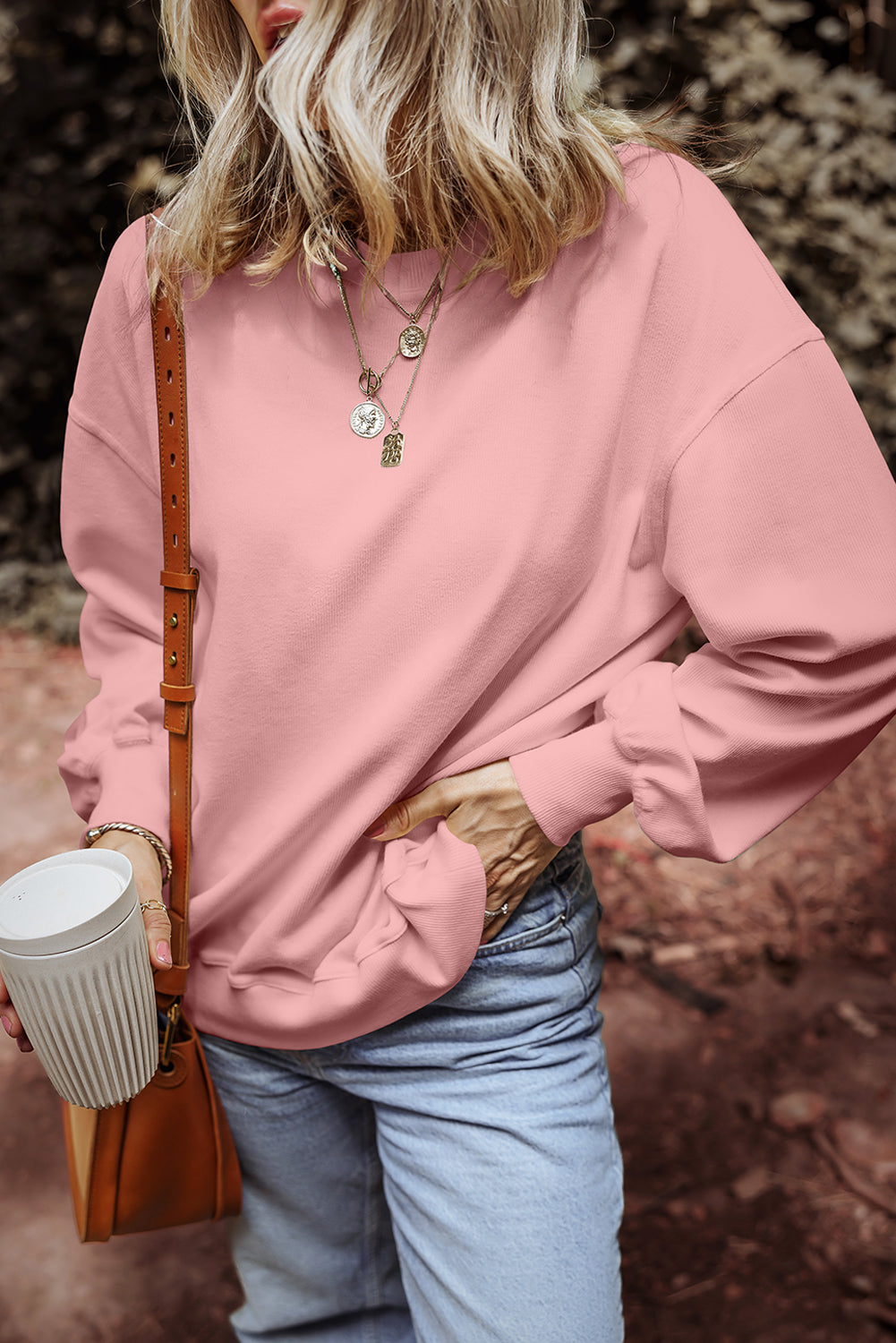 Ribbed Loose Drop Shoulder Sweatshirt - Eolante Clothing