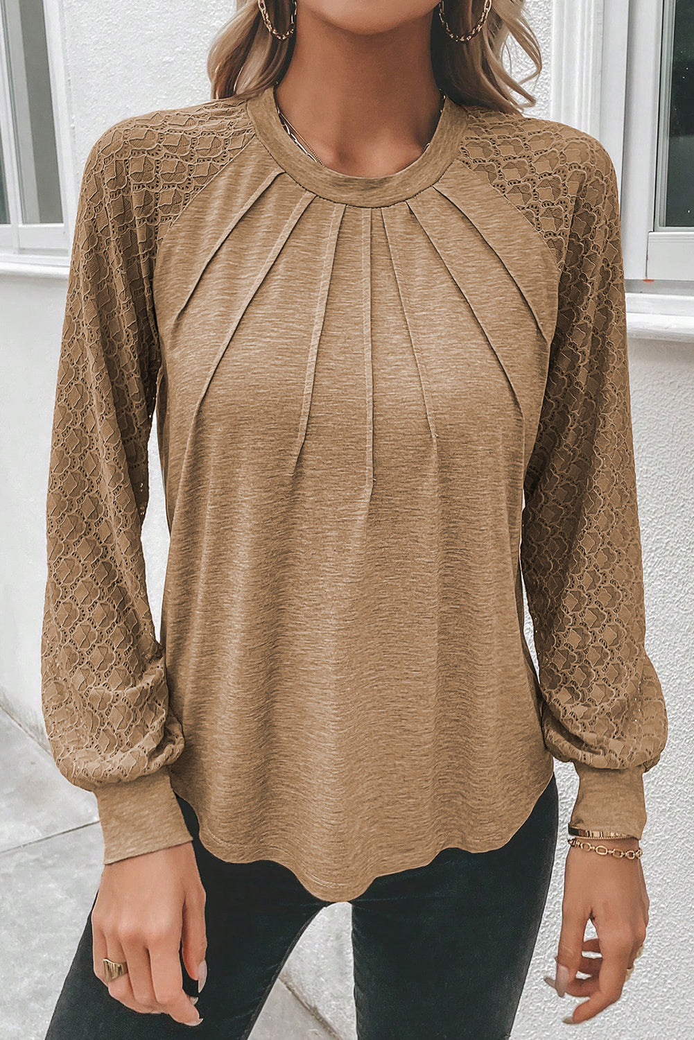 Contrast Lace Raglan Sleeve Top - Eolante Clothing