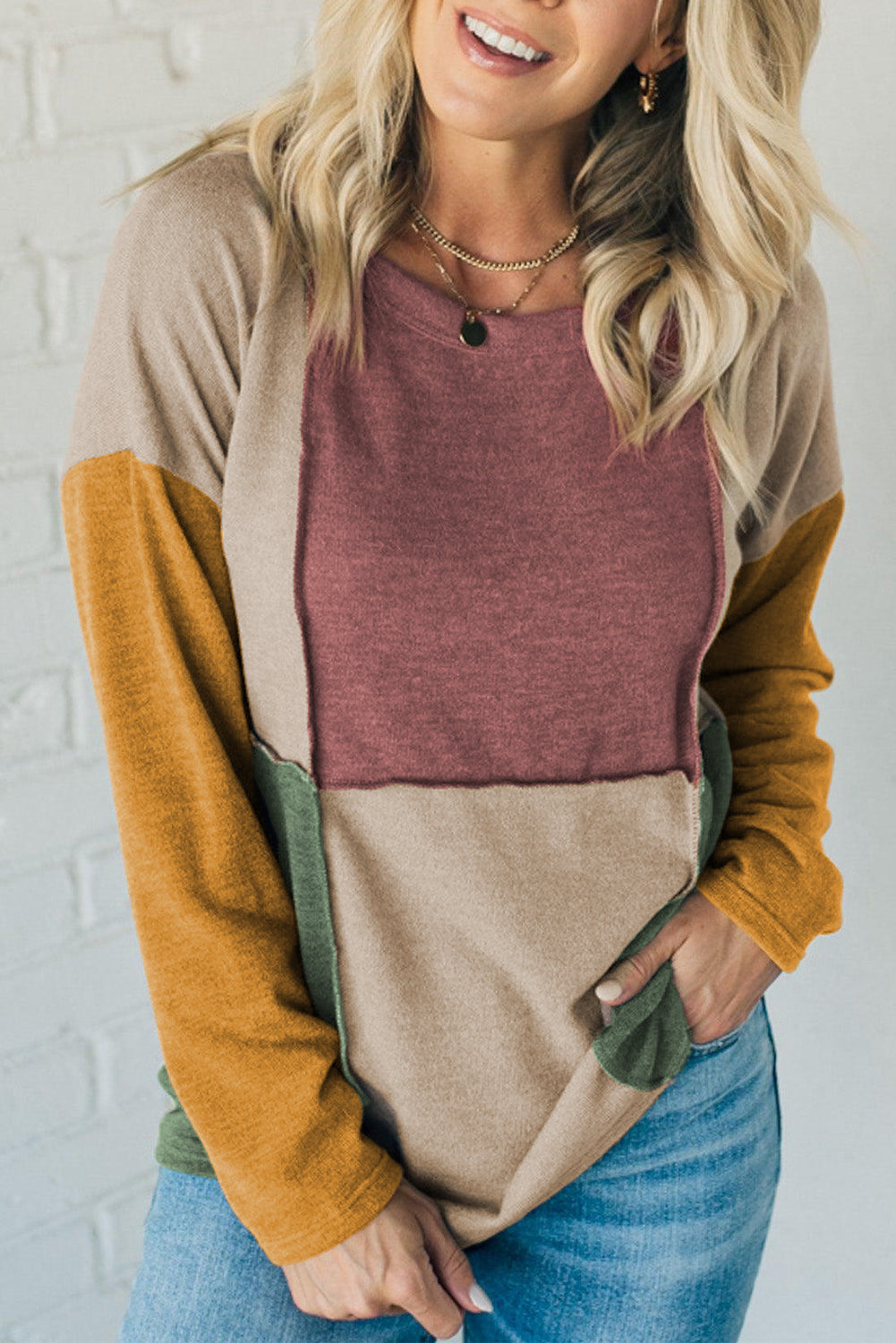 Colorblock Knit Long Sleeve Top - Eolante Clothing