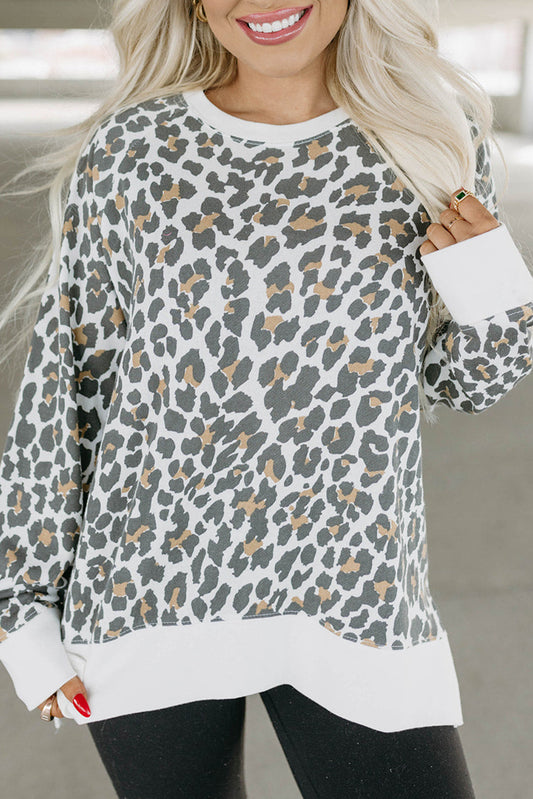 Leopard Contrast Trim Top - Eolante Clothing