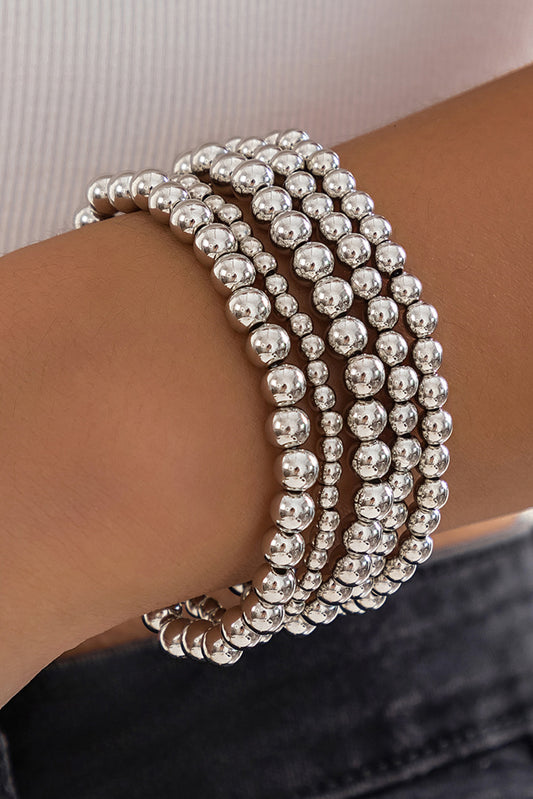 5pcs Silver Beaded Bracelet Set - Eolante Clothing