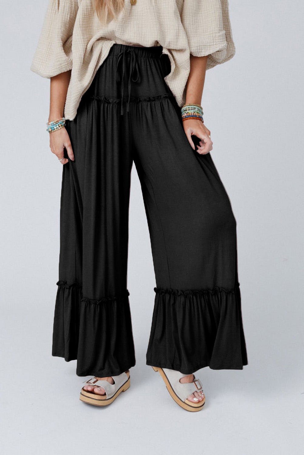 Frilled Wide Leg Pants - Eolante Clothing