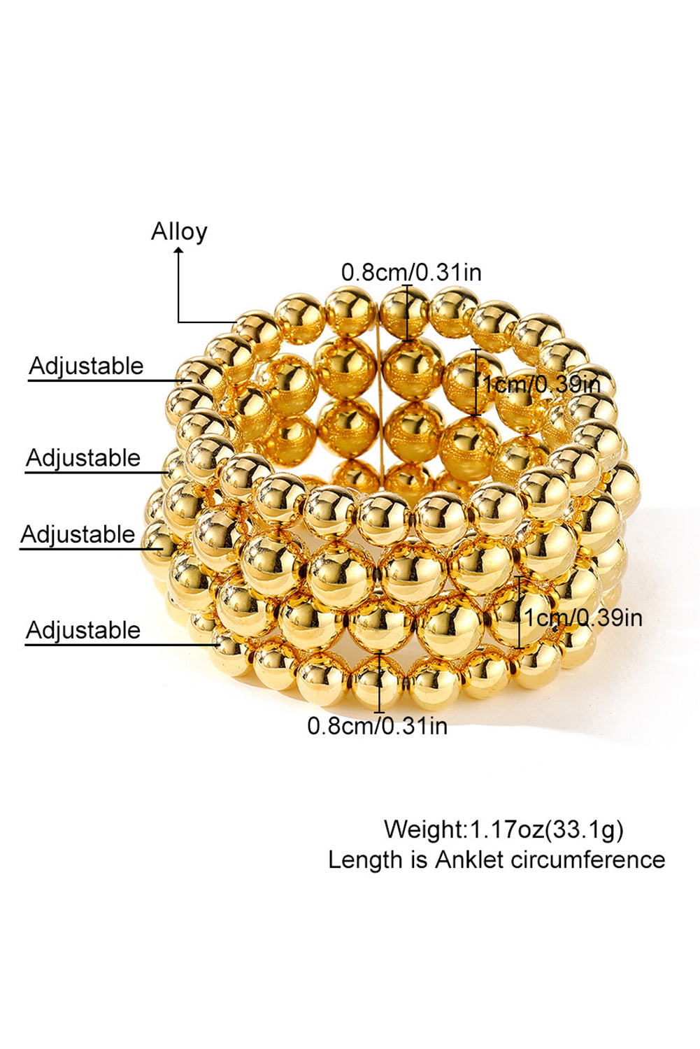 Gold Beaded Bracelet, Elegant Elastic Design - Eolante Clothing