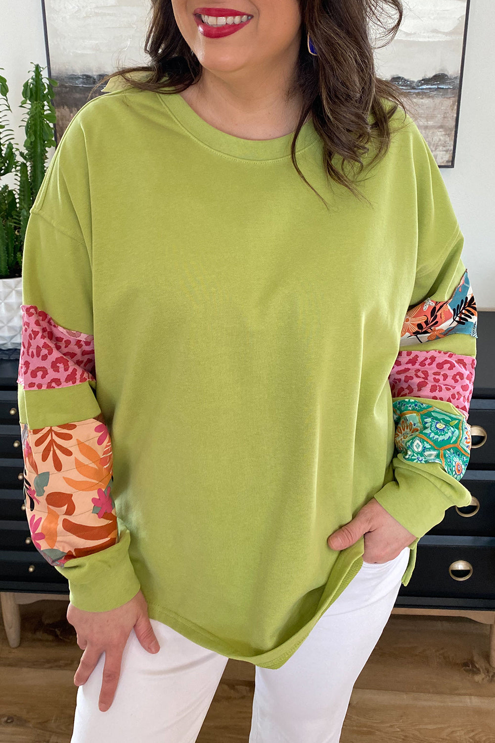 Patchwork Sleeve Split Plus Size Sweatshirt - Eolante Clothing