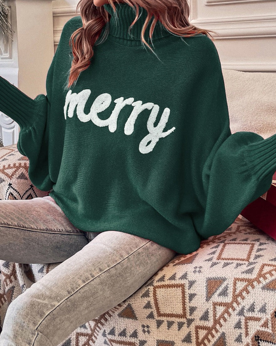 LOVE Embroidery High Neck Sweater - Eolante Clothing