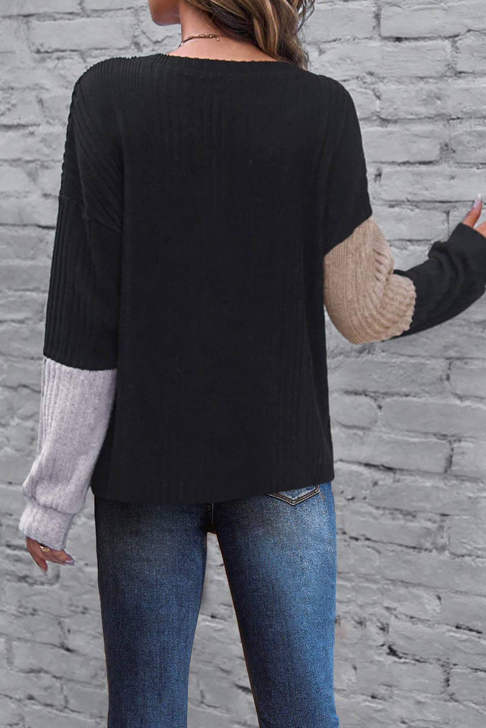 Colorblock Textured Knit Top - Eolante Clothing