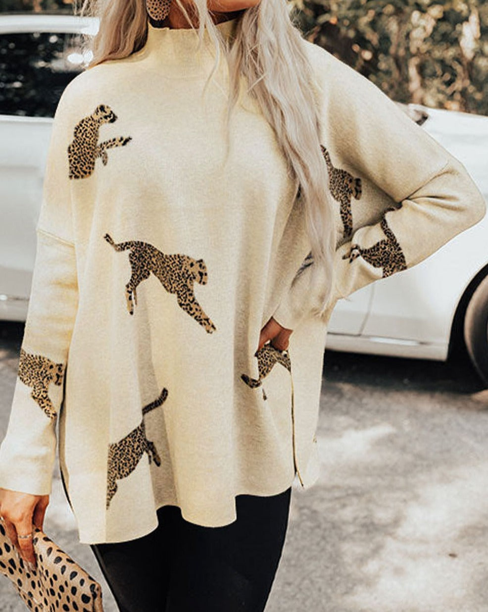 High Neck Cheetah Sweater - Eolante Clothing