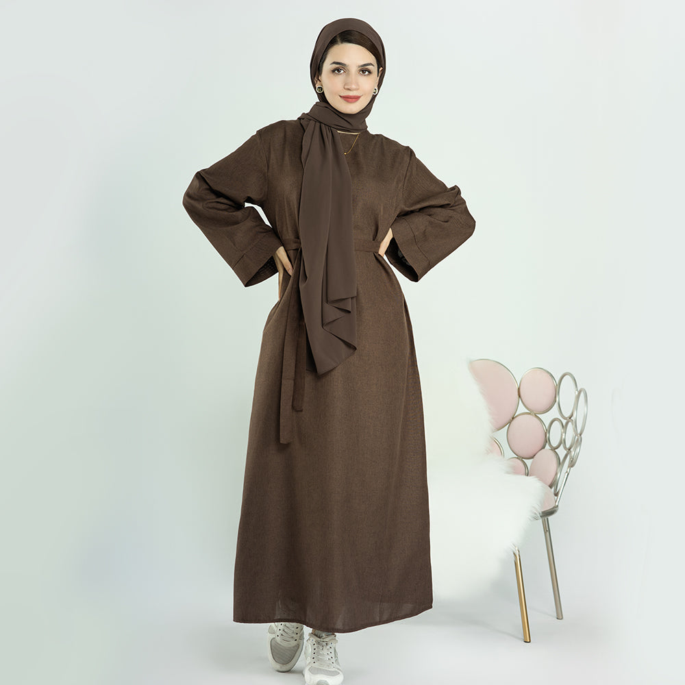 Dark Coffee Linen Maxi Abaya | Eolante Clothing 