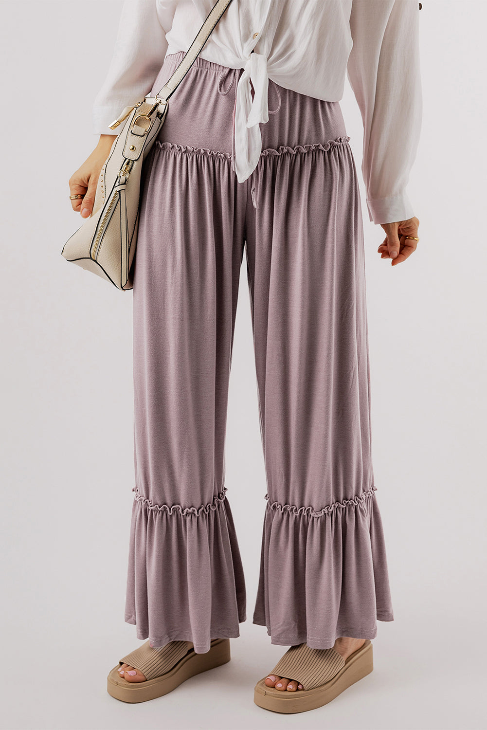 Frilled Wide Leg Pants - Eolante Clothing