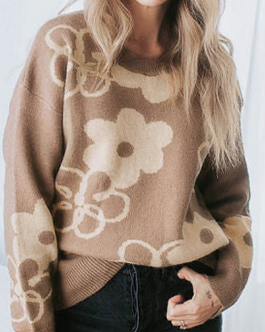 Floral Drop Shoulder Sweater - Eolante Clothing