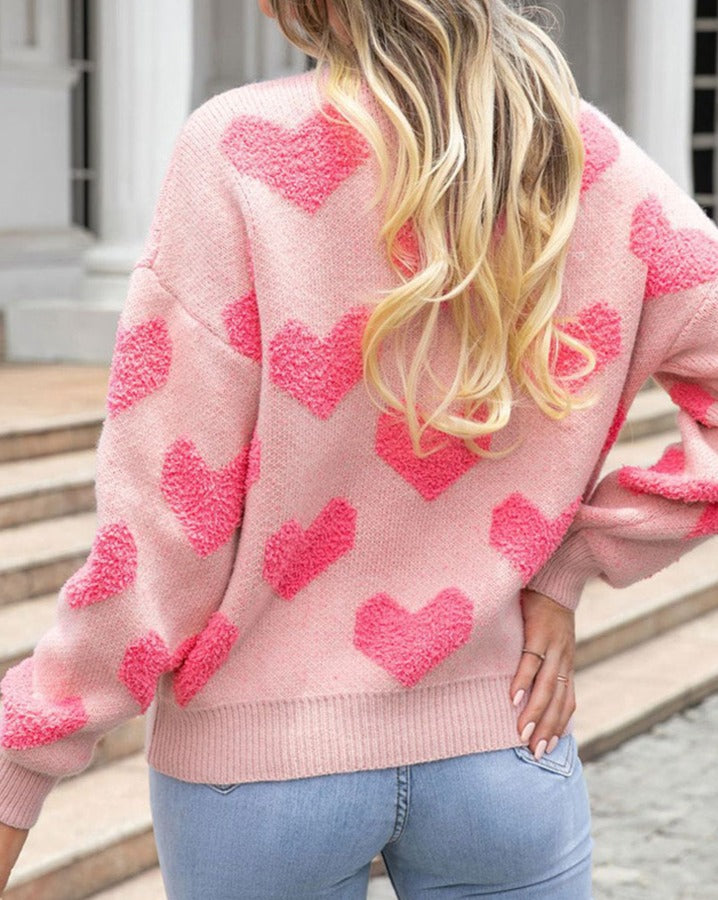 Knit Sweater in Heart Jacquard Design - Eolante Clothing