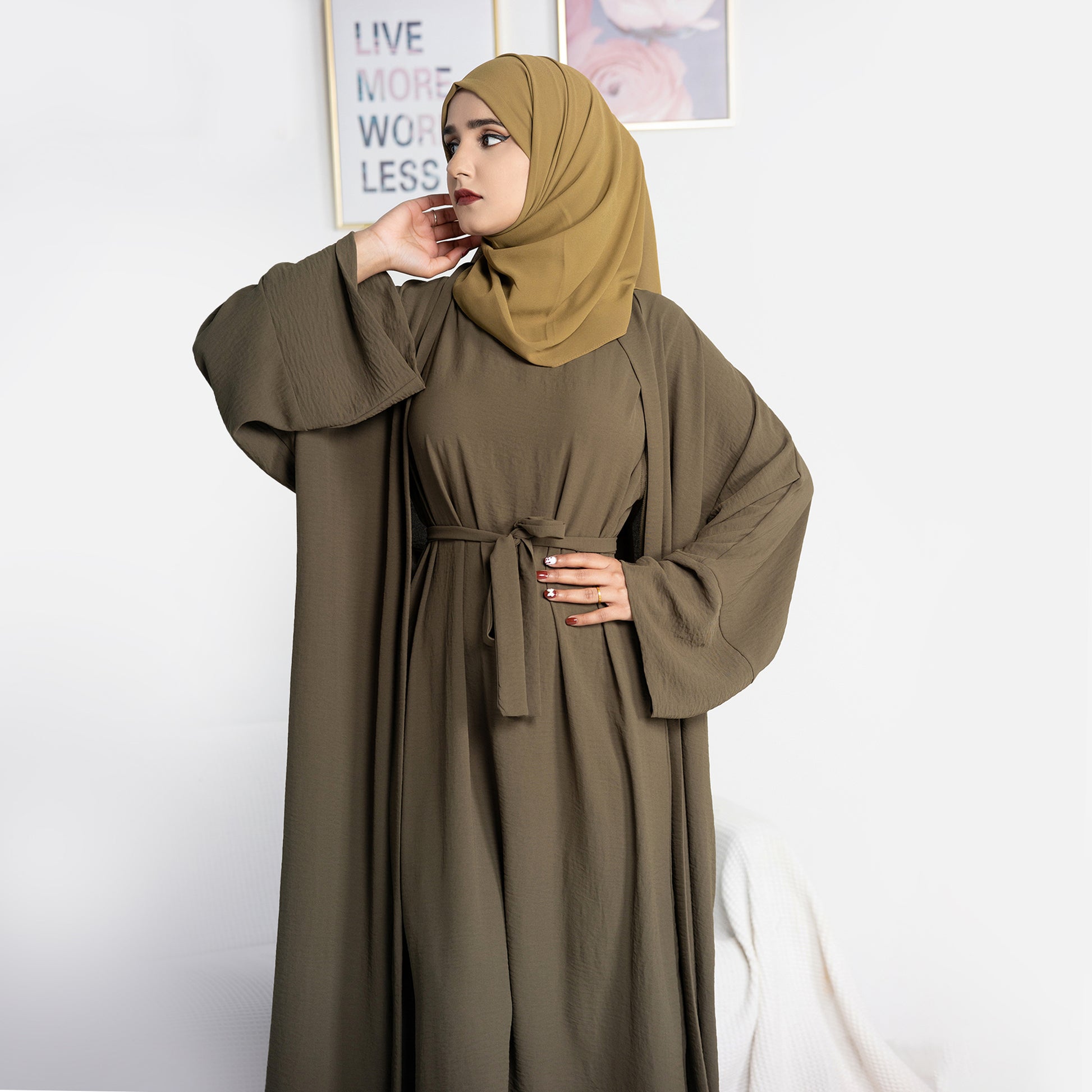 Army Green Inner Dress forr Abaya | Eolante Clothing 