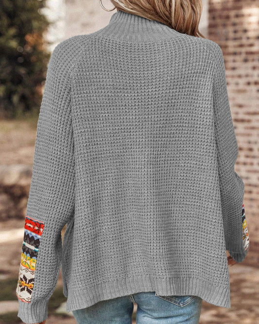 High Neck with Tribal Patch sweater - Eolante Clothing