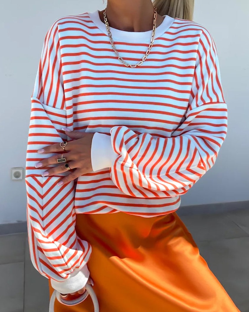 Stripe Drop Shoulder Loose Sweatshirt - Eolante Clothing