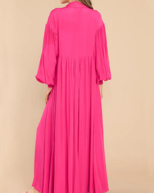 Bubble Sleeve Shirt Maxi Dress - Eolante Clothing