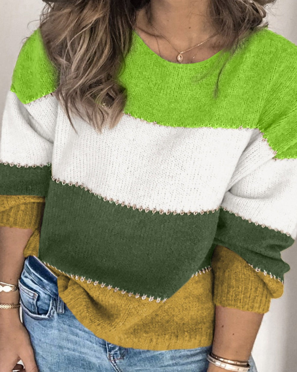 Colorblock Patchwork Plus Size Sweater - Eolante Clothing