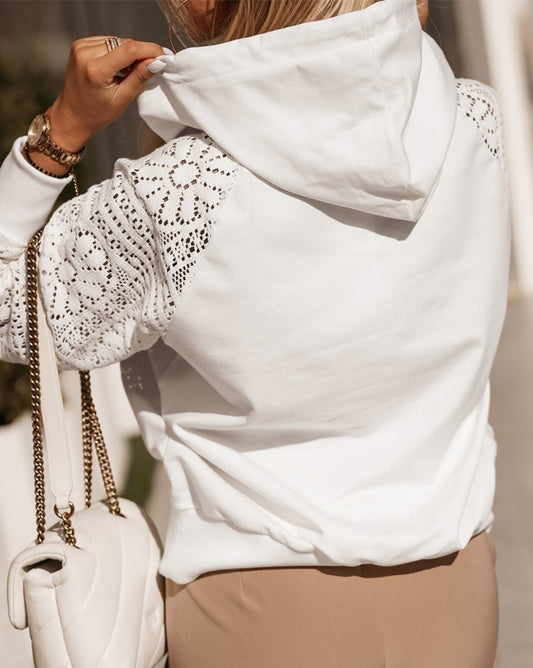 Lace Patchwork Sleeve Drawstring Hoodie - Eolante Clothing