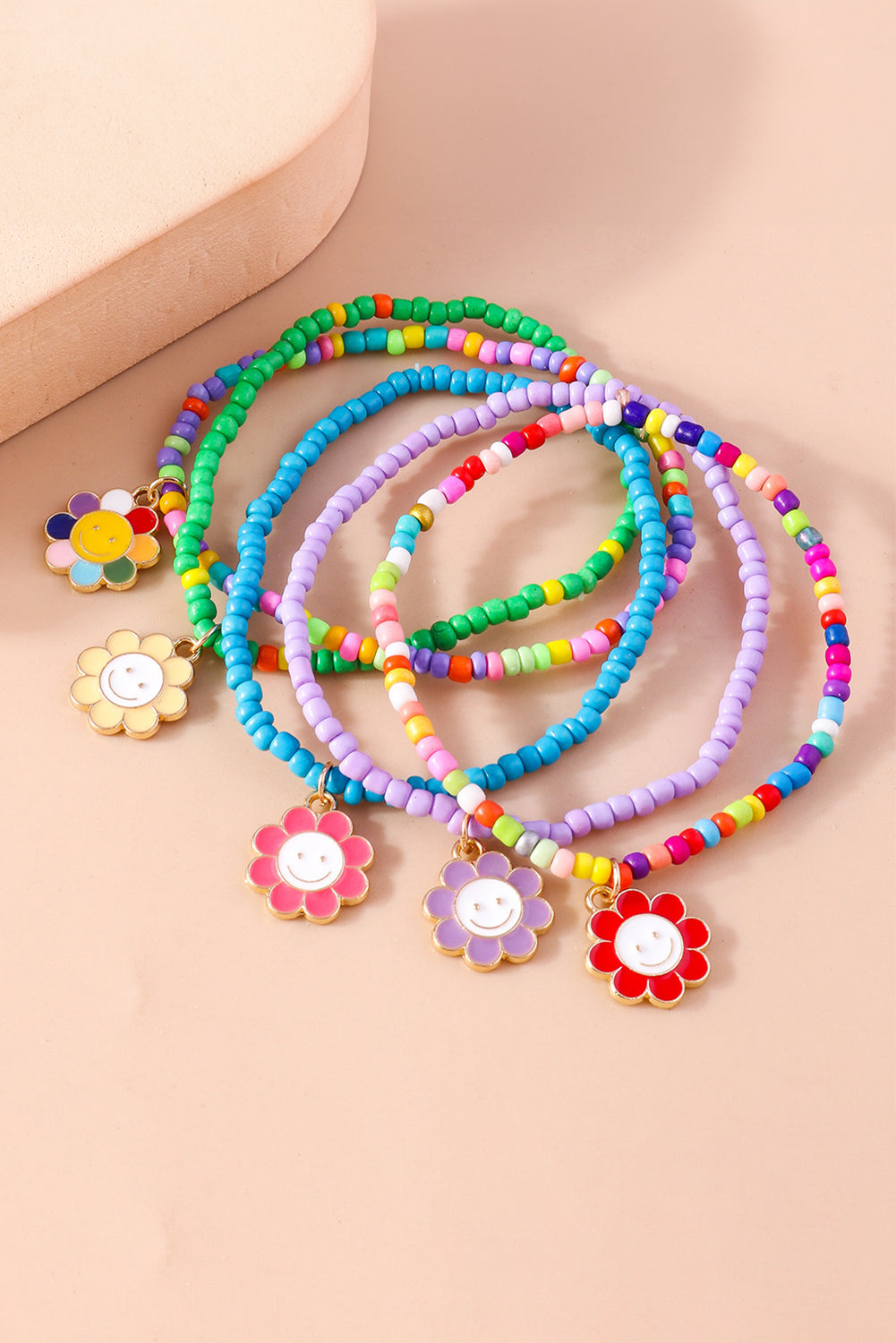 5 Beaded Smiley Face Flower Bracelets | Eolante Clothing