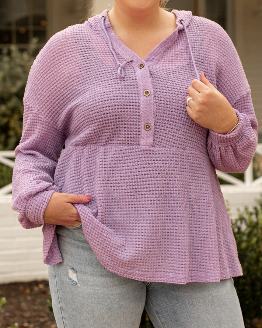 Waffle Knit Hooded Plus Size Top - Eolante Clothing