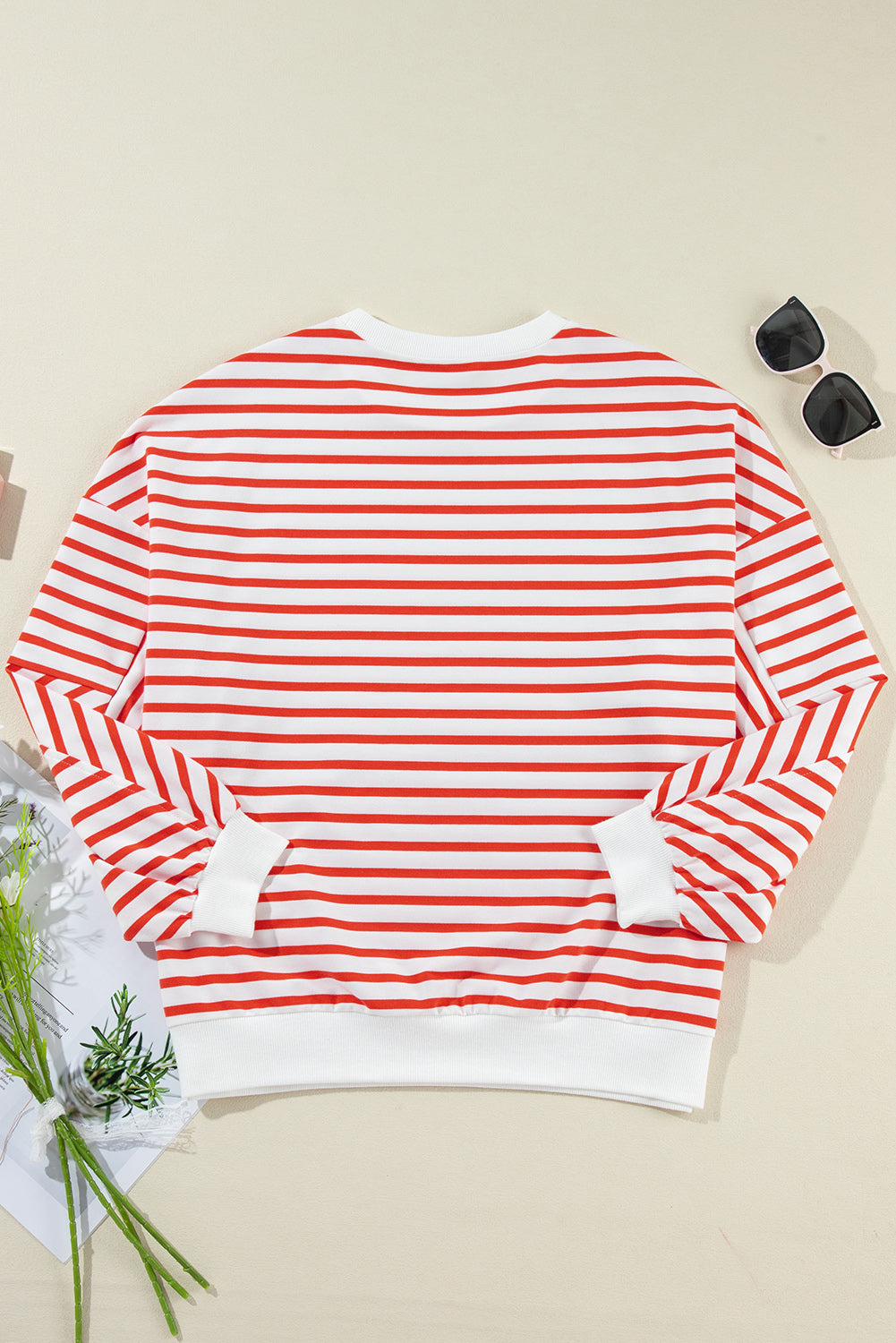 Stripe Drop Shoulder Loose Sweatshirt - Eolante Clothing