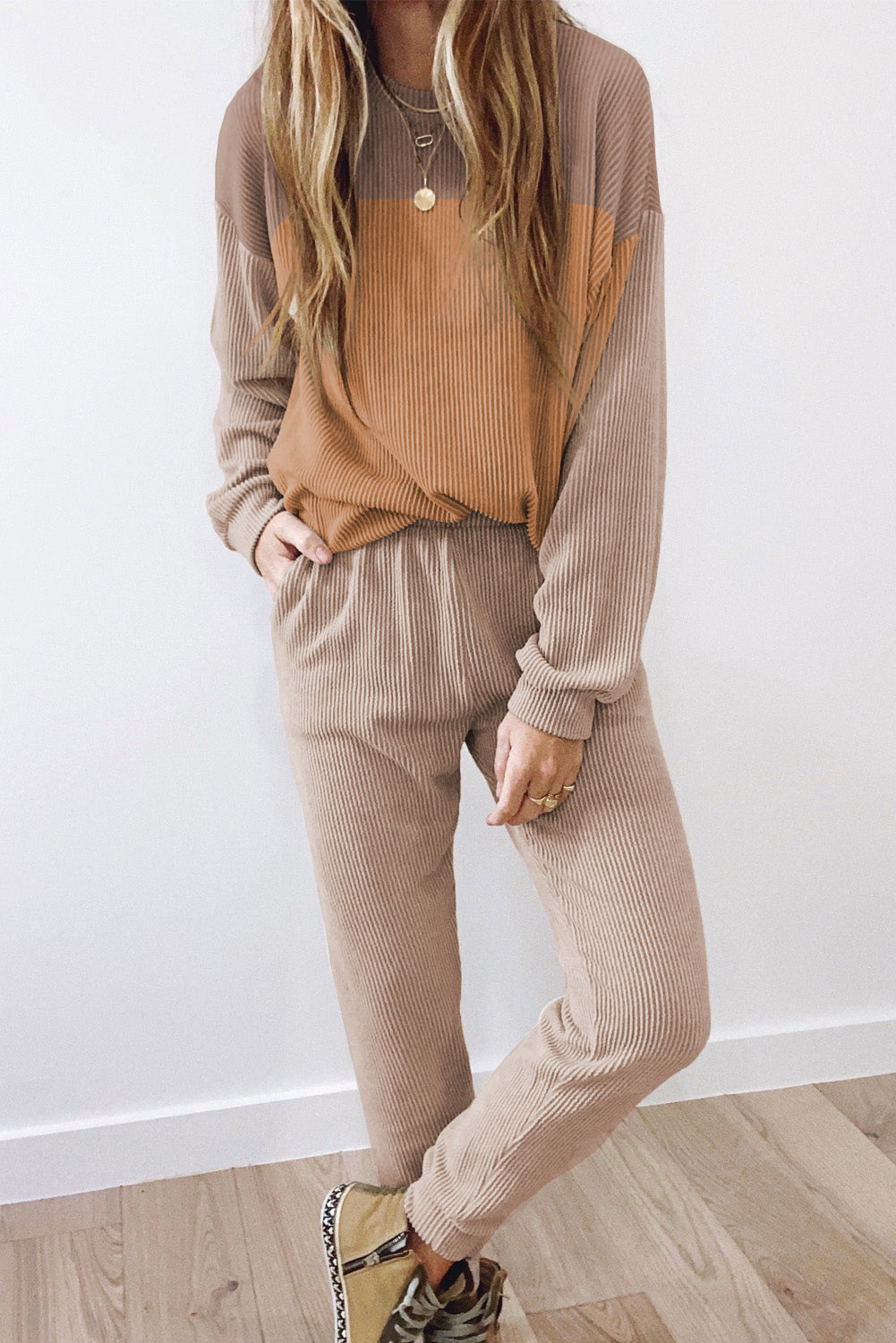 Corded Pullover and Pants Loungewear Set - Eolante Clothing