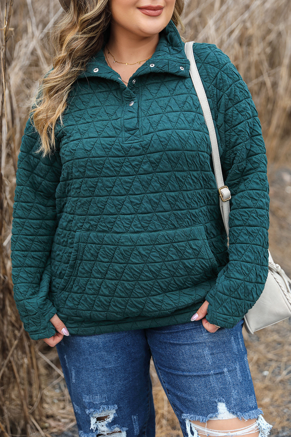 Quilted Pocketed Plus Size Sweatshirt - Eolante Clothing