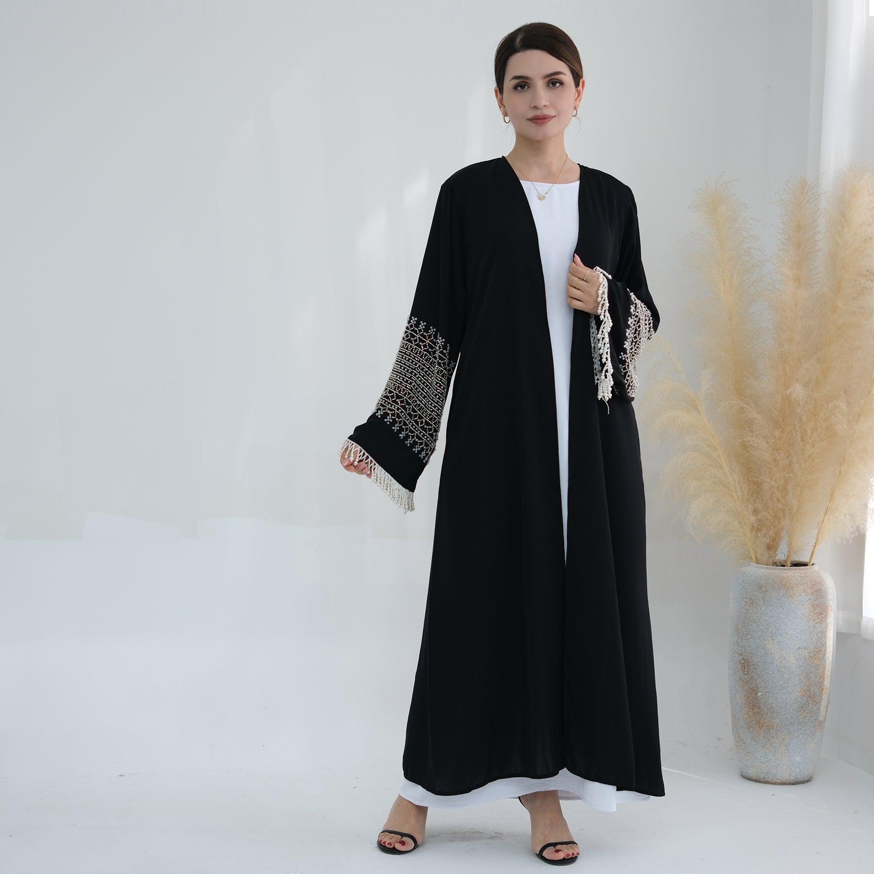 Beaded Open Abaya with Belt | Eolante Clothing