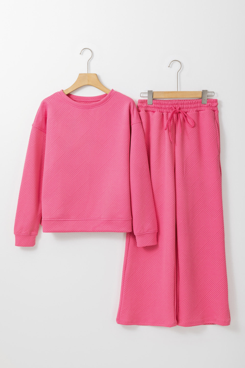 Loose Textured Top and Pants Loungewear Set - Eolante Clothing