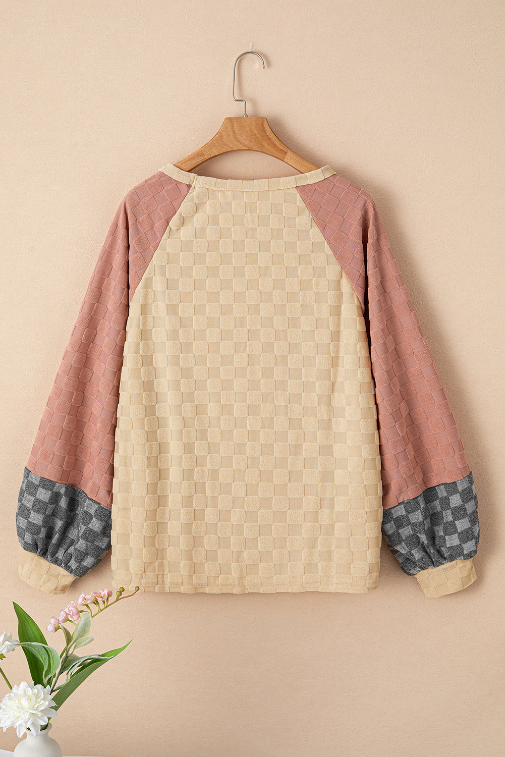 Colorblock Checkered Raglan Top - Eolante Clothing