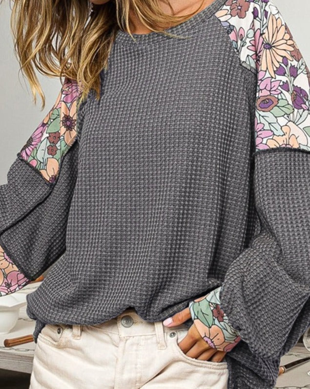 Floral Patchwork Textured Top - Eolante Clothing