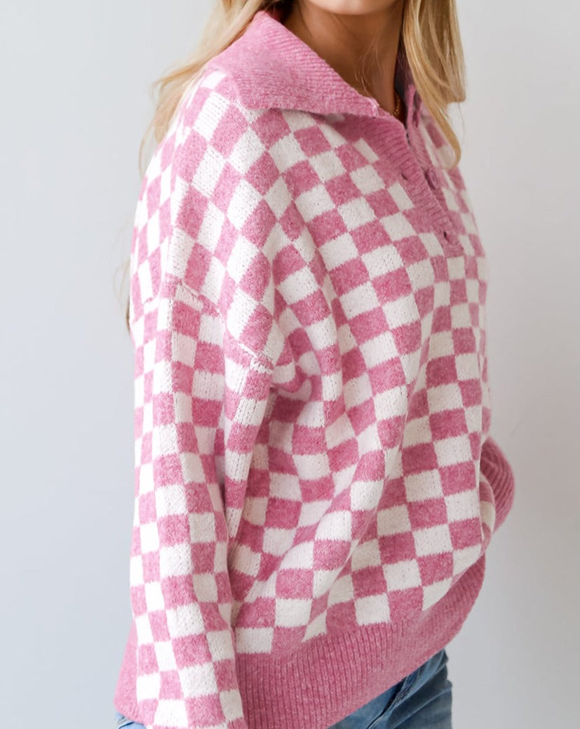 Collared Checkered Sweater - Eolante Clothing