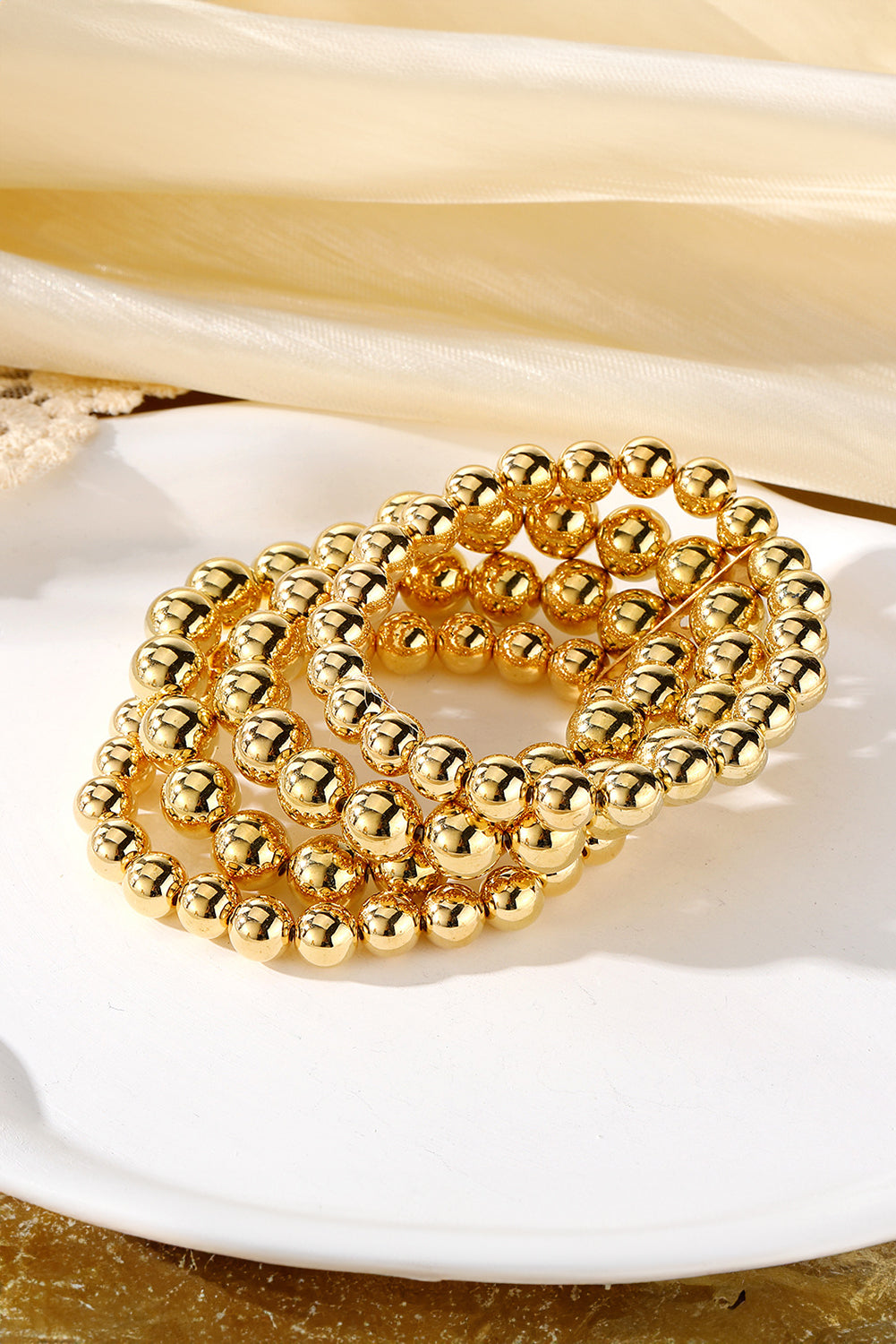 Gold Beaded Bracelet, Elegant Elastic Design - Eolante Clothing