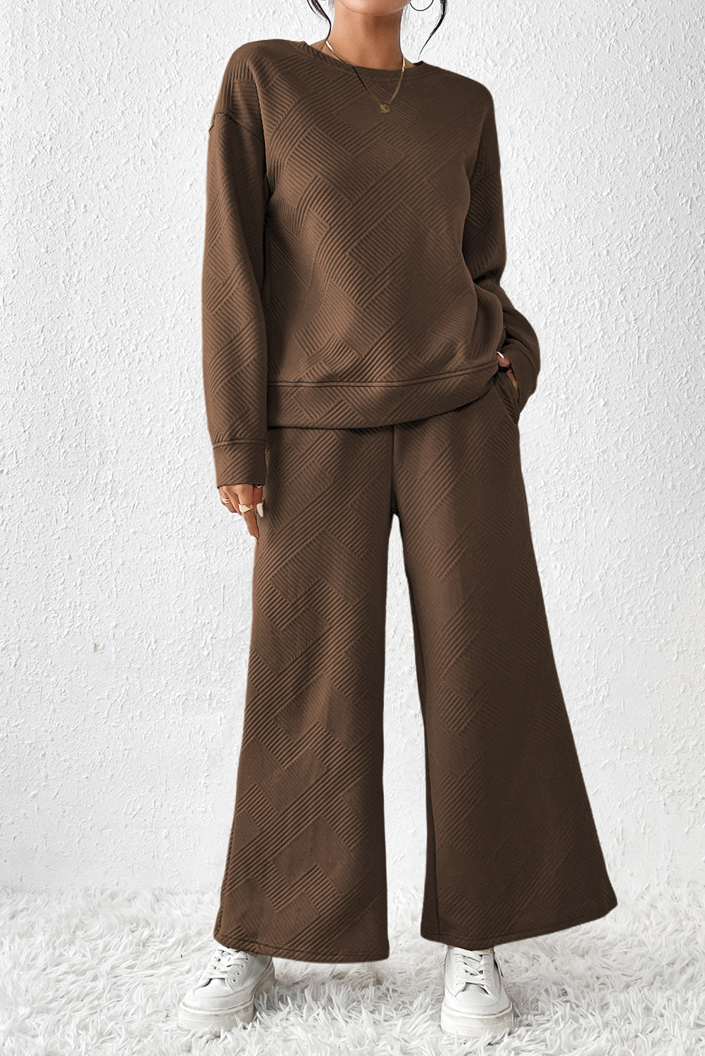 Loose Textured Top and Pants Loungewear Set - Eolante Clothing