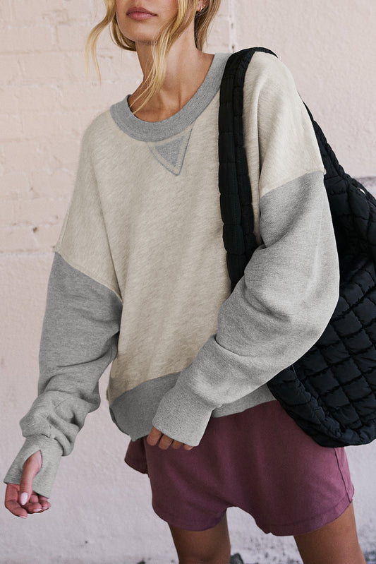 Colorblock Thumbhole Sleeve Sweatshirt