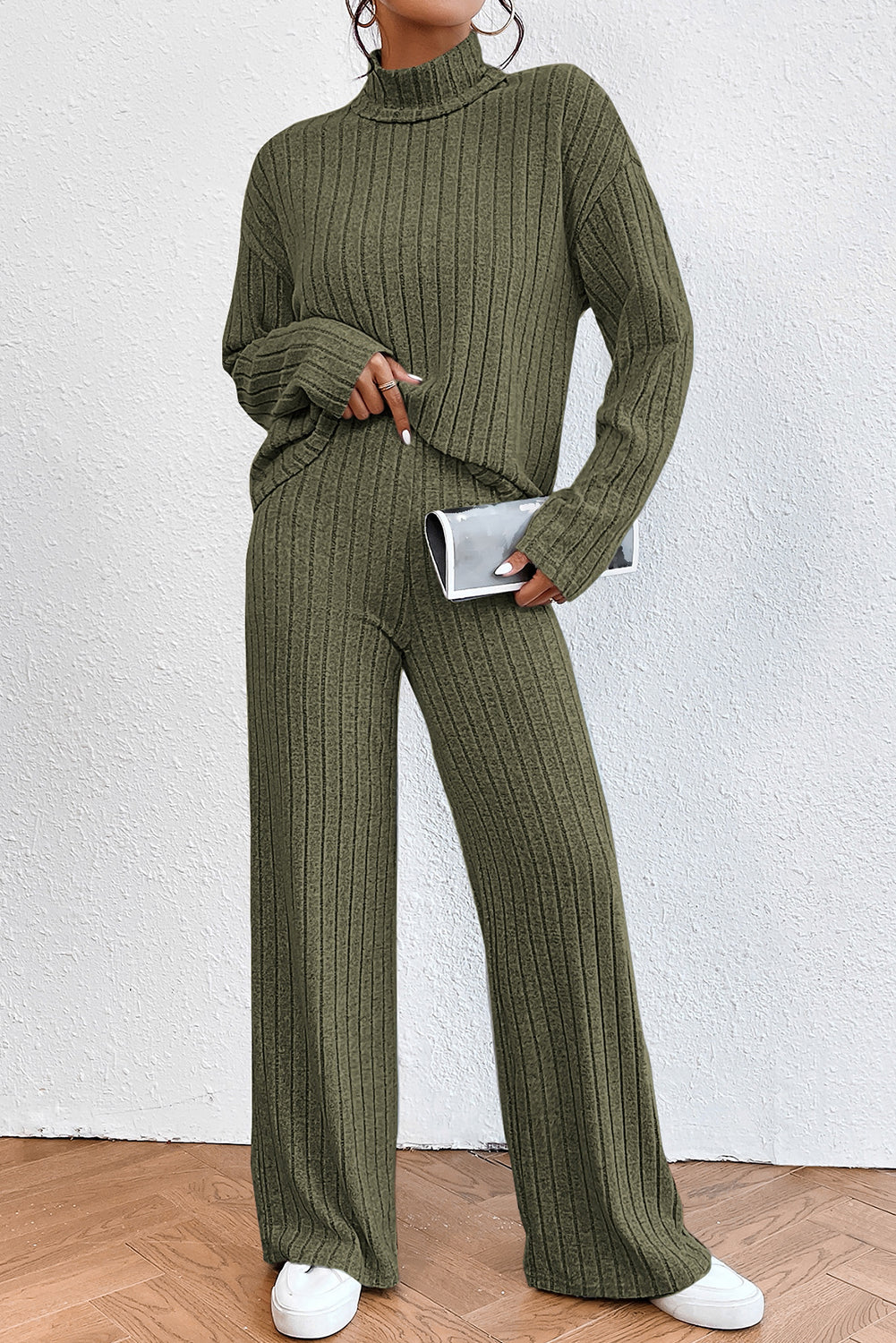 Ribbed Knit Top and Pants Loungewear Set - Eolante Clothing