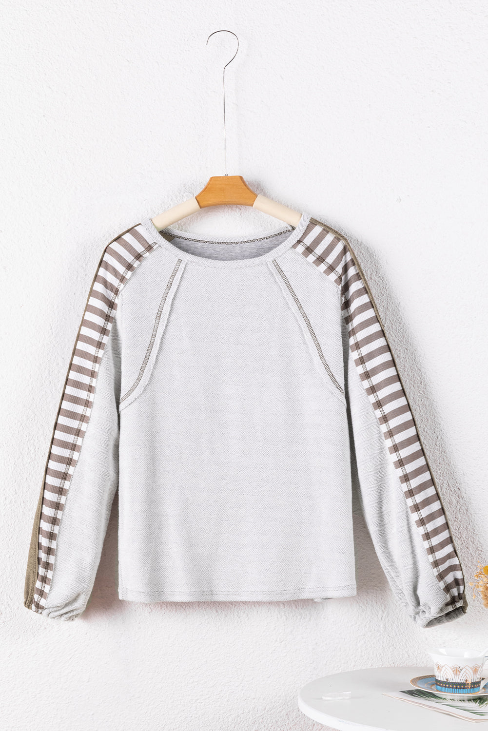 Stripe Patched Long Sleeve Top - Eolante Clothing