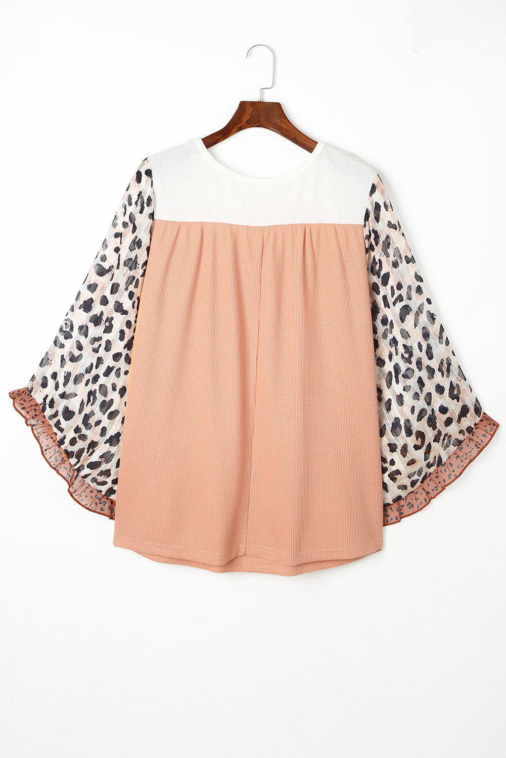 Ruffle Leopard Sleeve Plus Size Top - Eolante Clothing