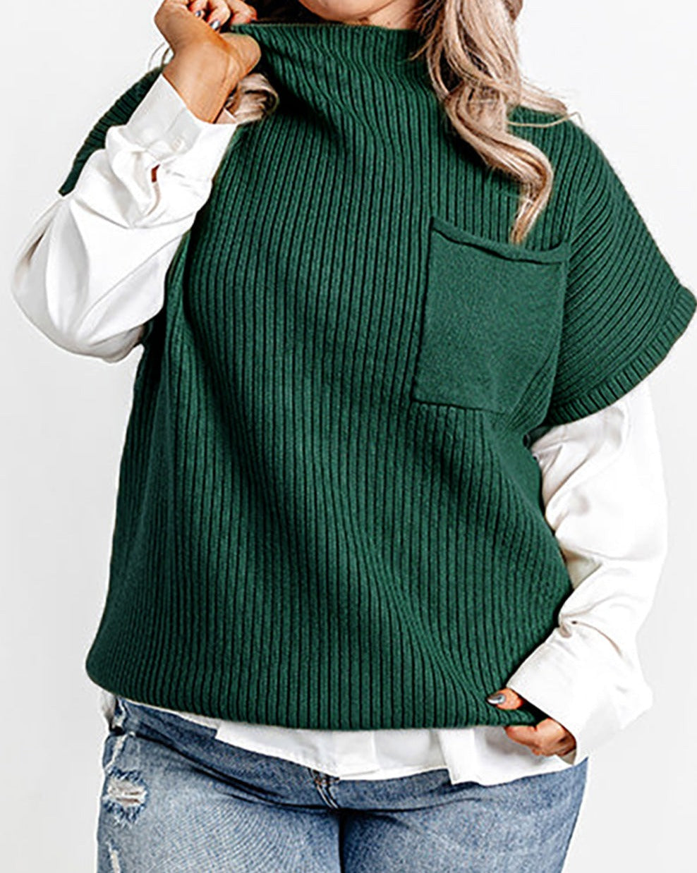 Mock Neck Chest Pocket Plus Size Sweater - Eolante Clothing