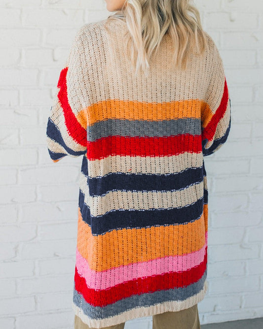 Knitted Stripe Open Cardigan