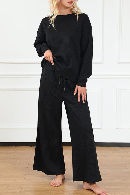 Loose Textured Top and Pants Loungewear Set - Eolante Clothing