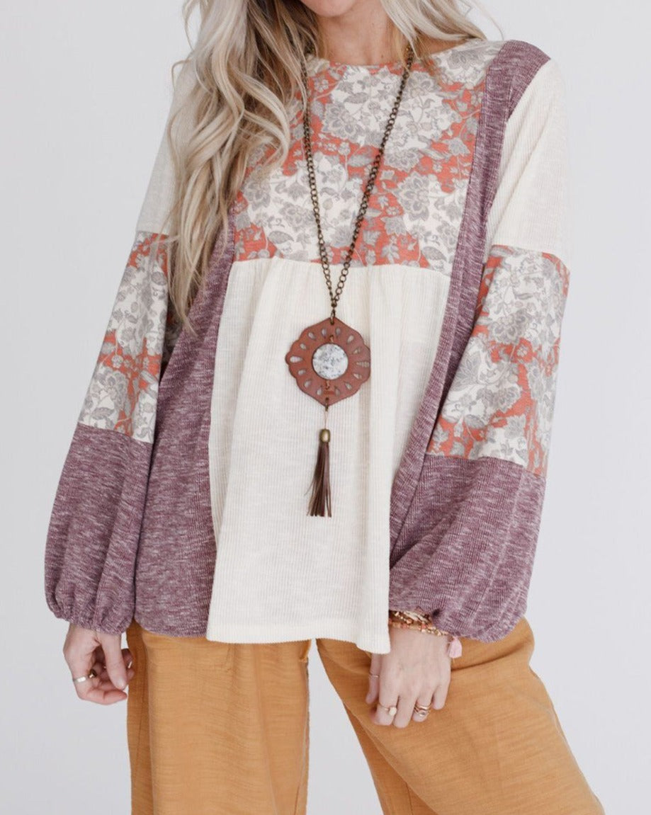 Floral Knit Bubble Sleeve Top - Eolante Clothing