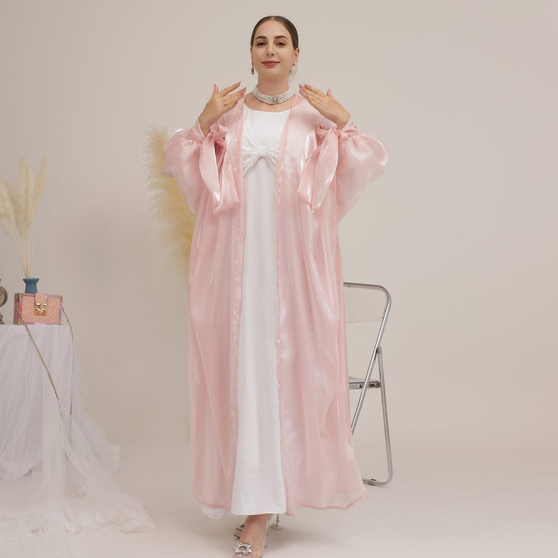 Silk Open Abaya in Pink | Eolante Clothing