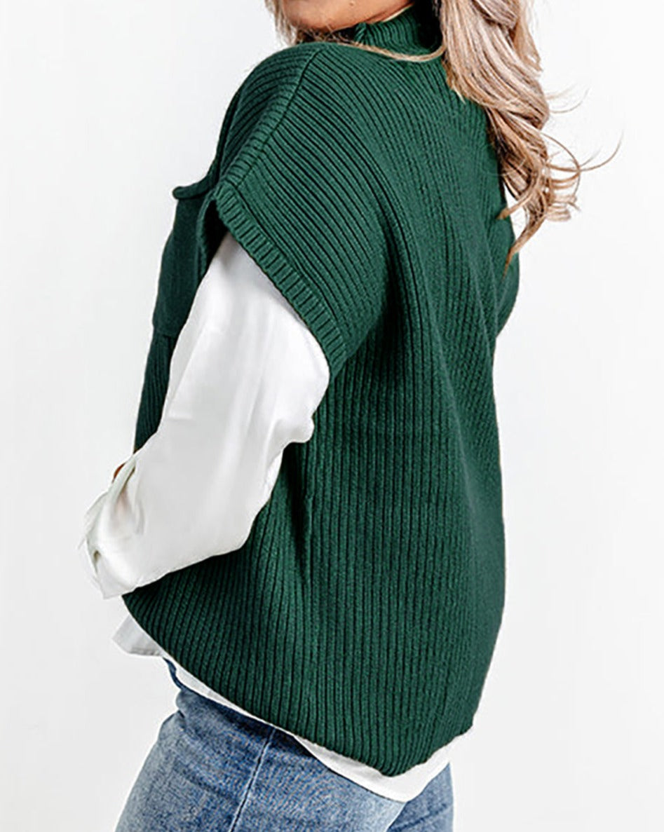 Mock Neck Chest Pocket Plus Size Sweater - Eolante Clothing