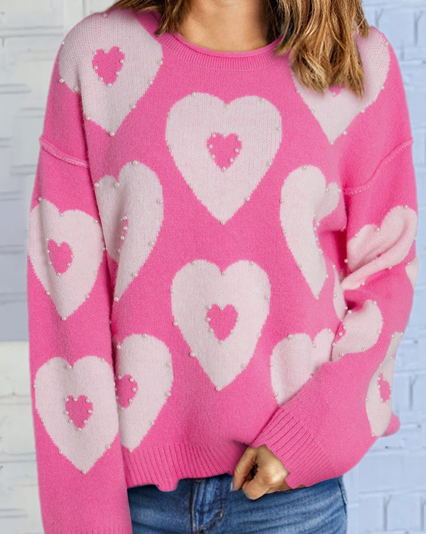 Pearl Design in Heart Sweater - Eolante Clothing