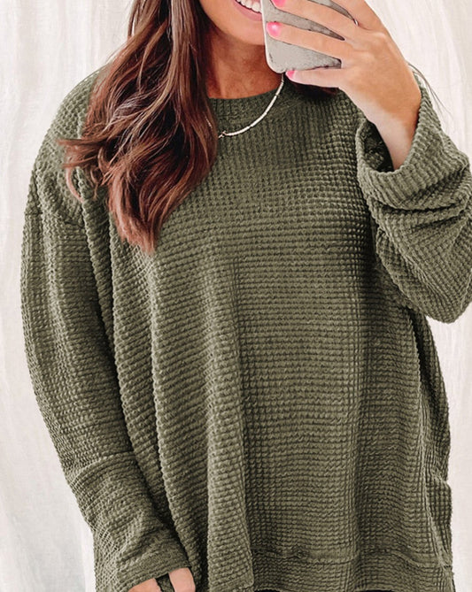 Textured Knit Long Sleeve Plus Size Top - Eolante Clothing