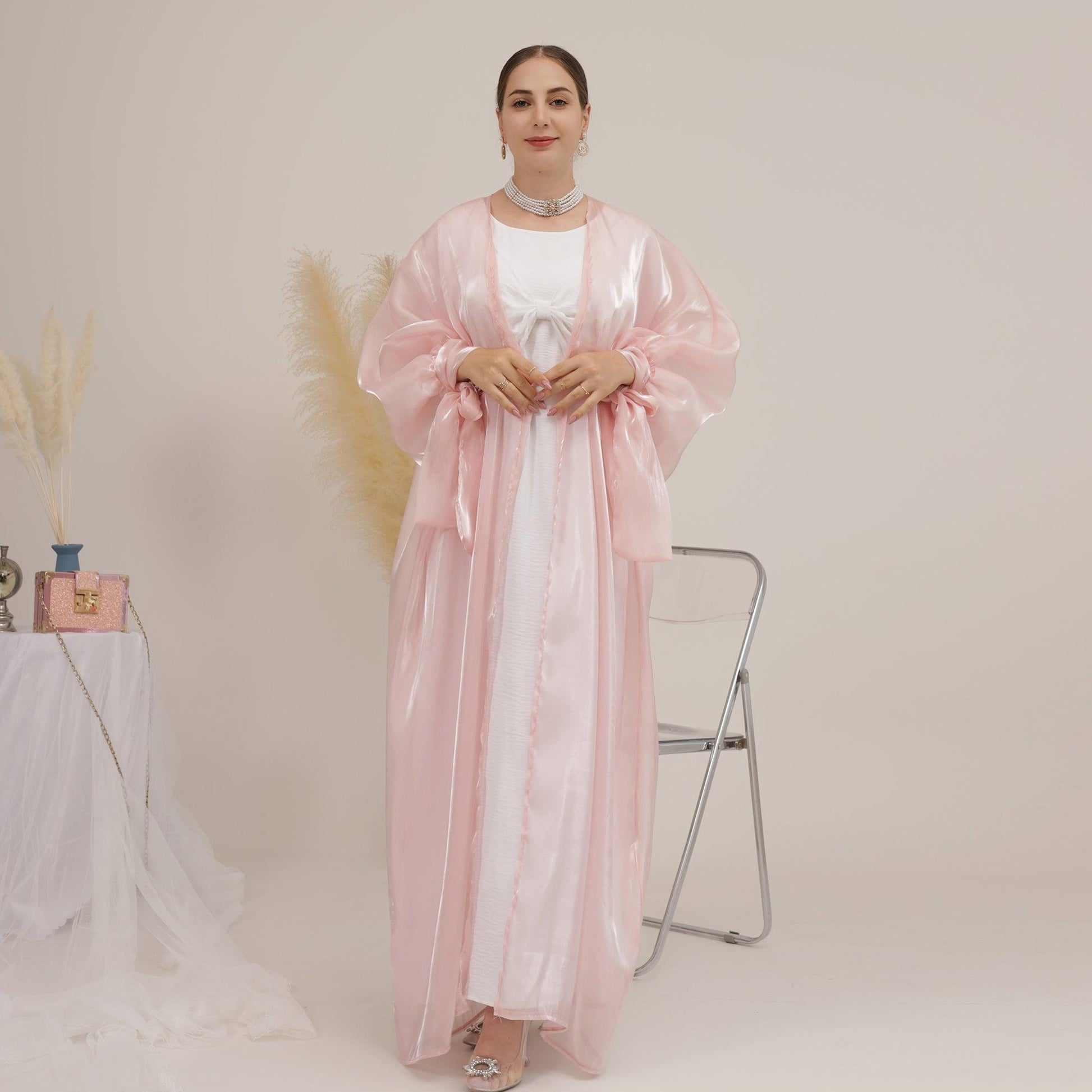 Open Abaya in Pink Silk | Eolante Clothing