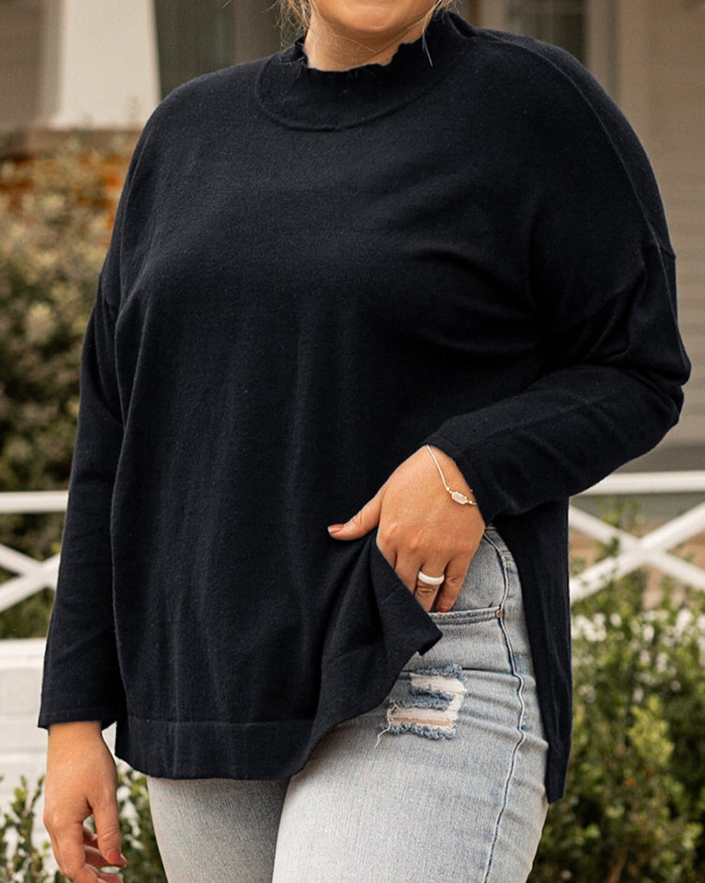 High Neck Loose Plus Size Sweater - Eolante Clothing